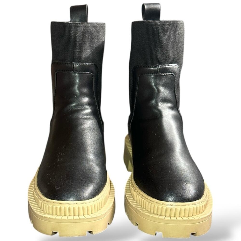 Mango Black Leather Ankle Boots Tan Sole Round Toe Womens 8.5 EU 39 - Picture 5 of 9